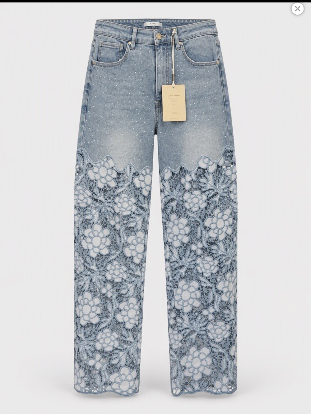 Bayeas Crystal Embellished Wide Leg Jeans